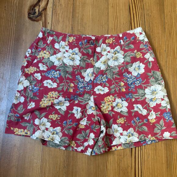 Jones New York 90s red floral linen blend shorts SIZE 12P - Picture 1 of 5